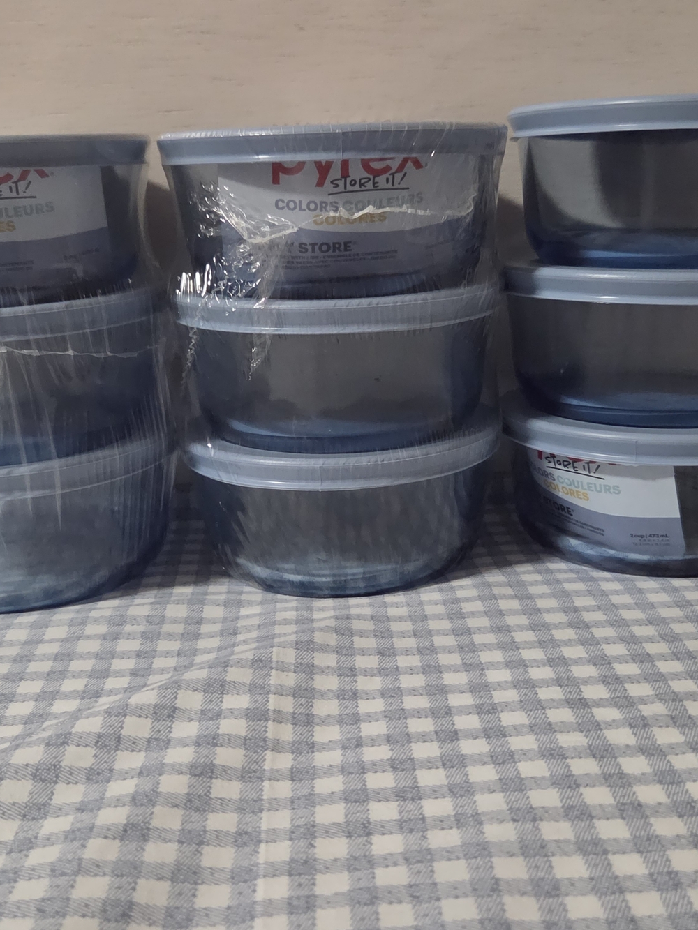 Pyrex Blue Glass Round Food Storage Bowls with Blue Lids - Set